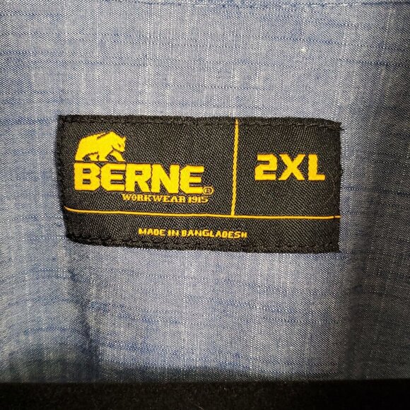 Berne Mens Button Down Workwear Denim Shirt 2XL Chambray Blue Casual Workwear - Picture 2 of 12